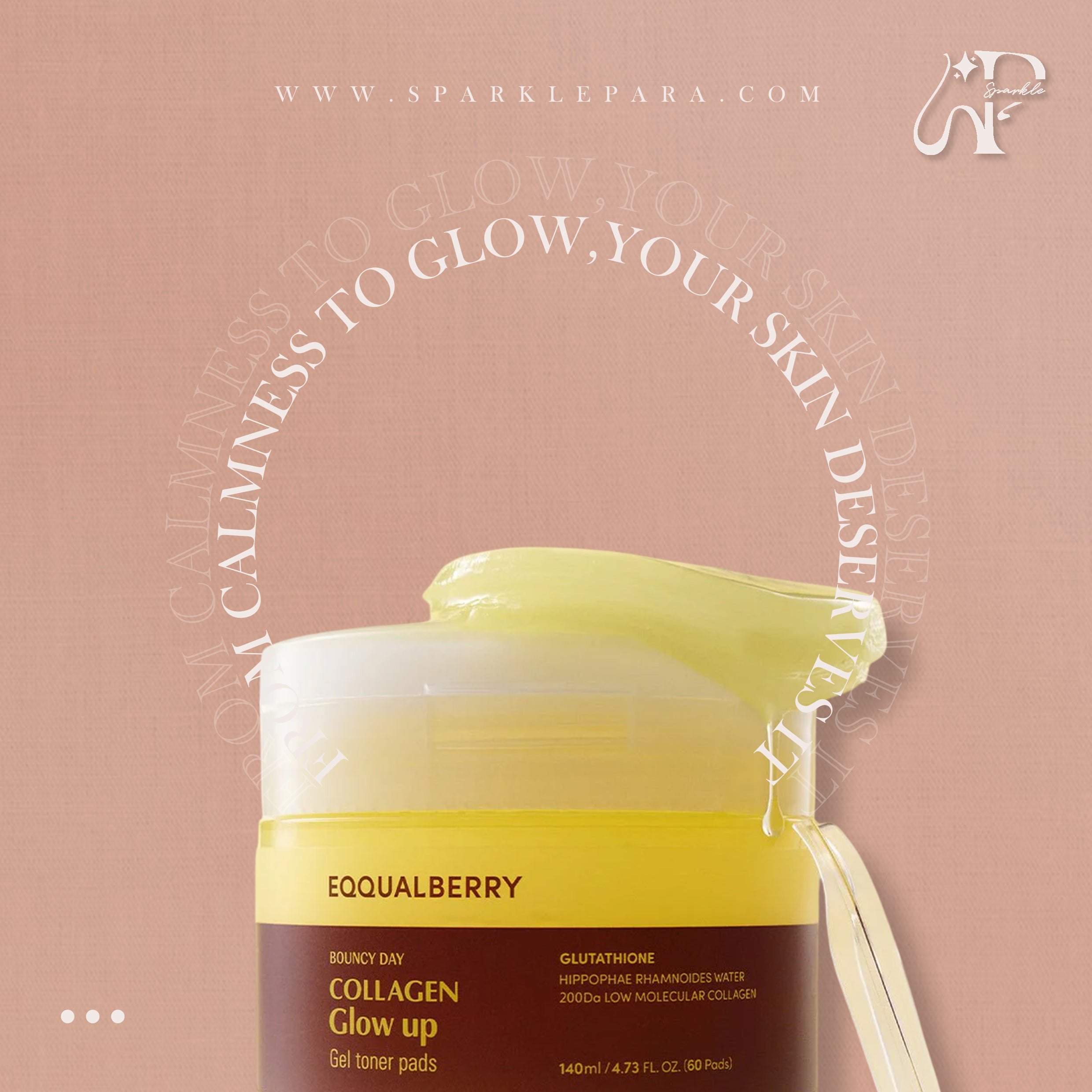EQQUALBERRY Collagen Glow Up Gel Toner Pads‏